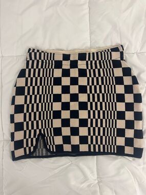 Urban Outfitters Black and Cream Checkered Knit Mini Skirt